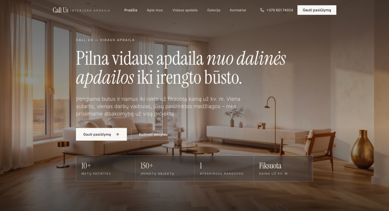 Call Us - Novera sukurtos svetainės pagrindinis puslapis