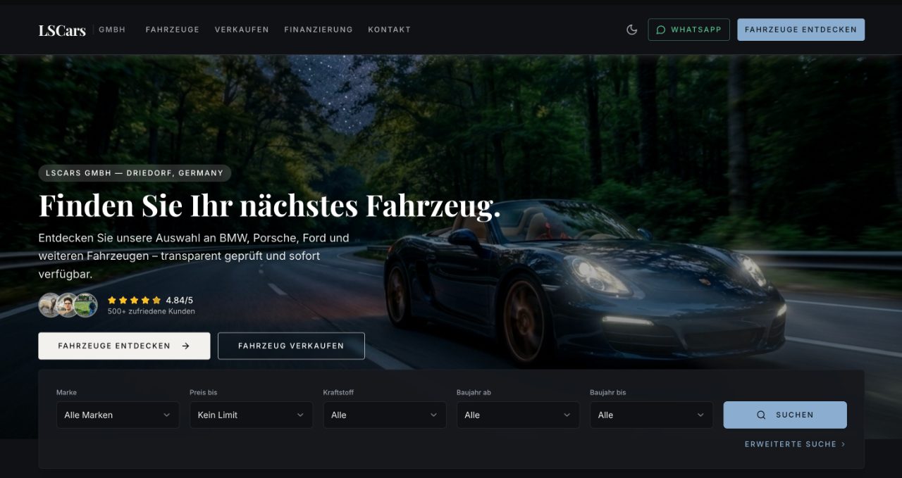 LSCars GmbH - Novera sukurtos svetainės pagrindinis puslapis