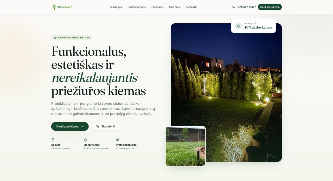 Dreamyard - Novera sukurtos svetainės pagrindinis puslapis